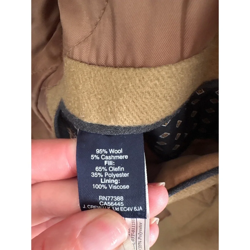 J.Crew Ludlow Camel Wool Cashmere Topcoat Overcoat Mens 36S Tan Quilted Lining